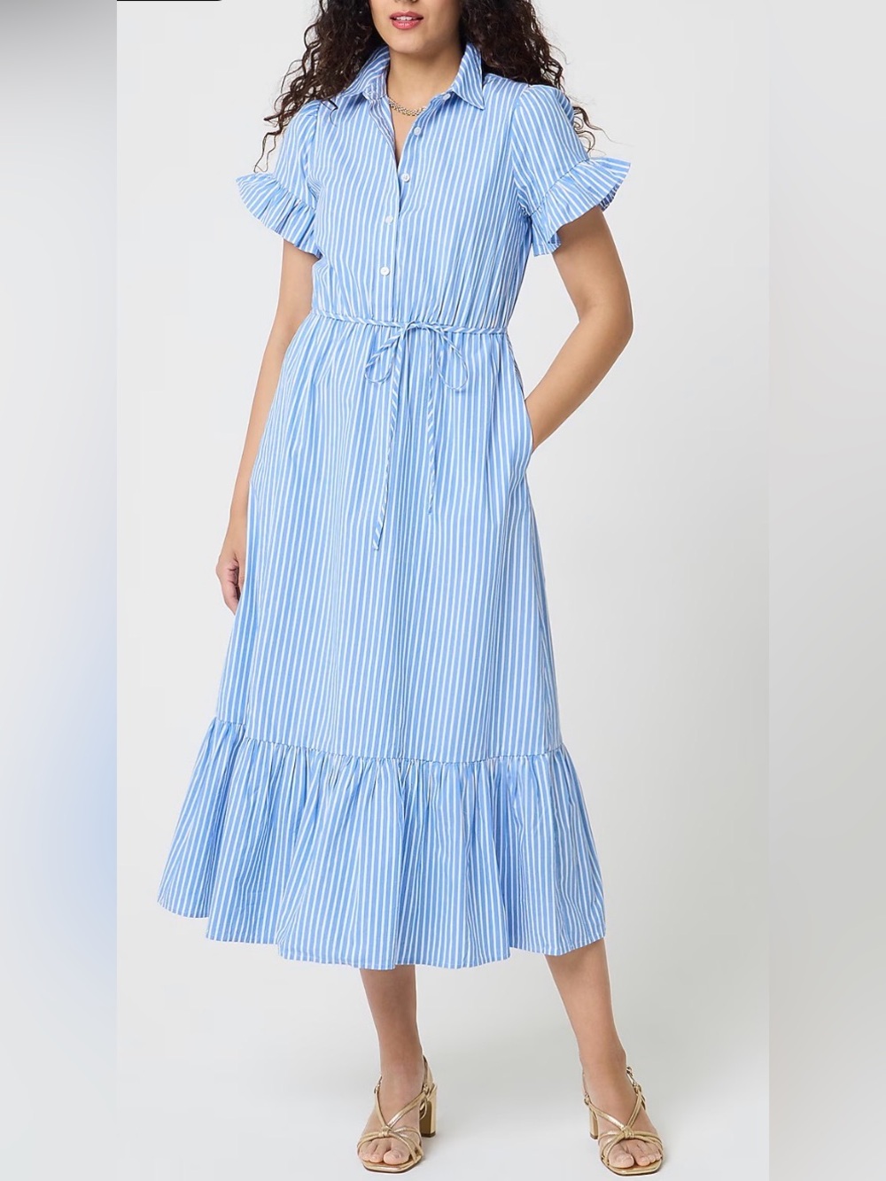 J. Crew Blue and White Striped Midi Shirt Dress Size 6